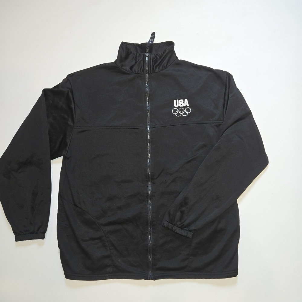 Vintage USA Olympic Committee Men Black Full Zip Up Jacket  XL Made In USA White